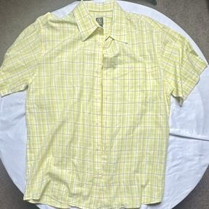Aigle Men's Regular Fit Plaid Short Sleeve Button-Up Shirt Yellow White Green M